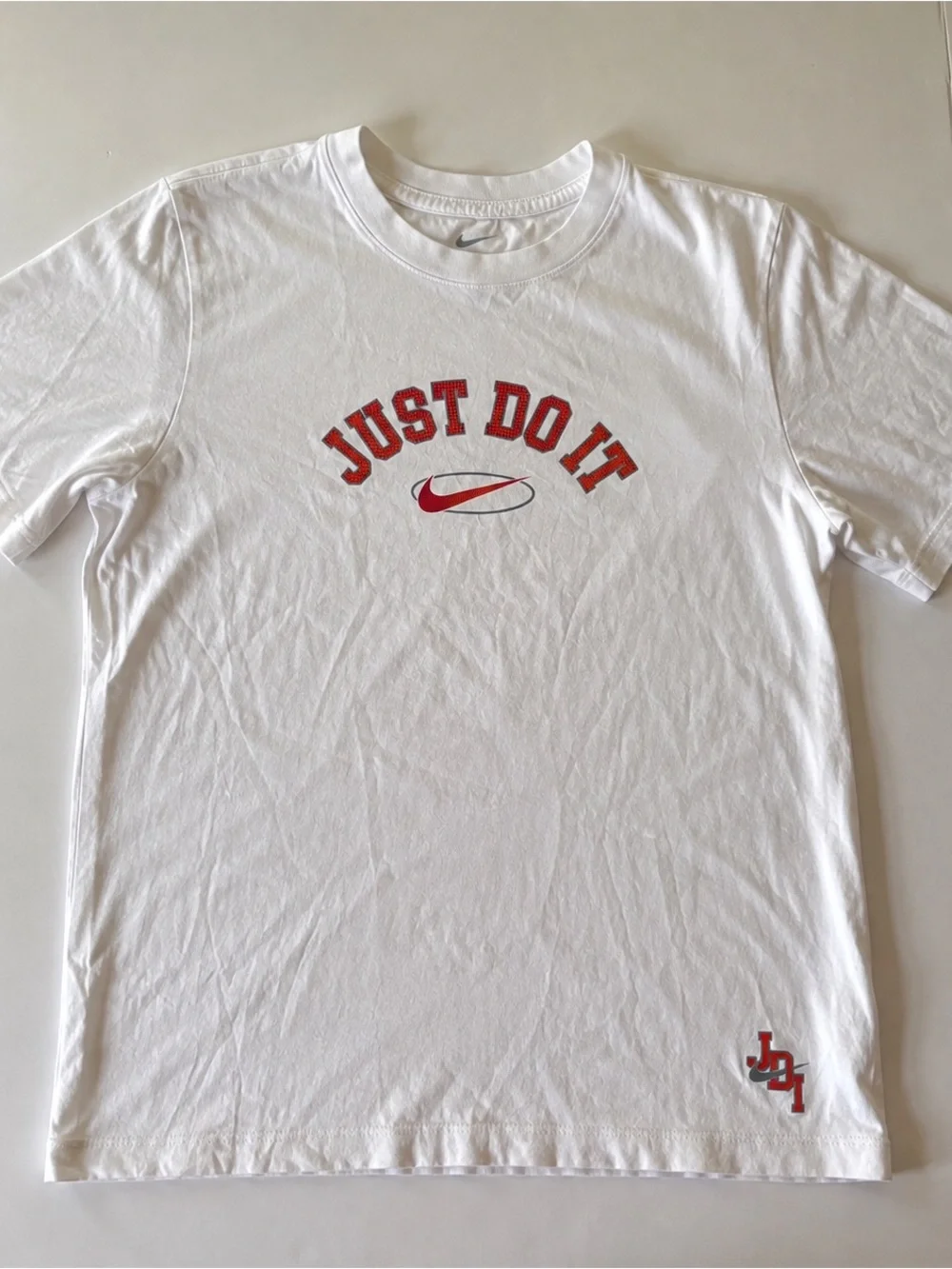 Nike White Crewneck T-Shirt with Red 'Just Do It' Logo